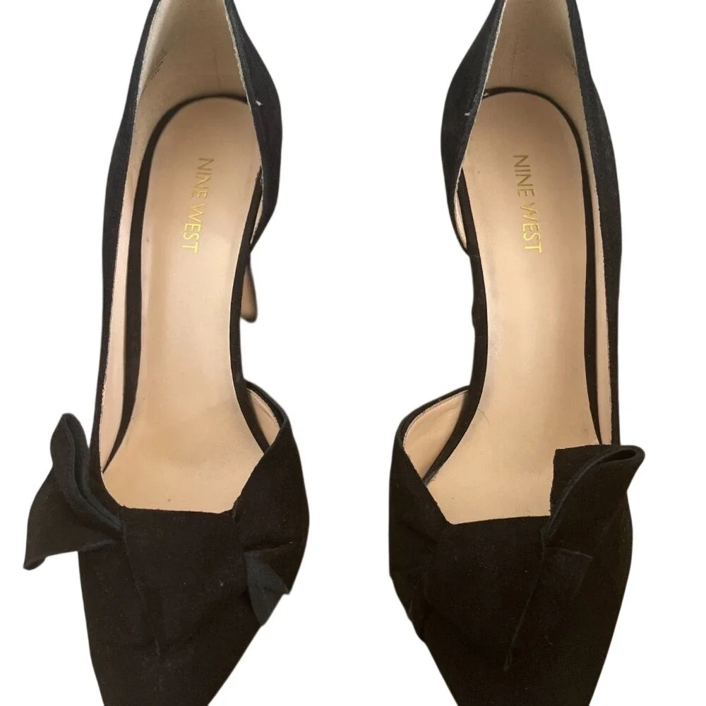 Nine West Black Suede DOrsay Bow Stiletto Heels Women's Size 9